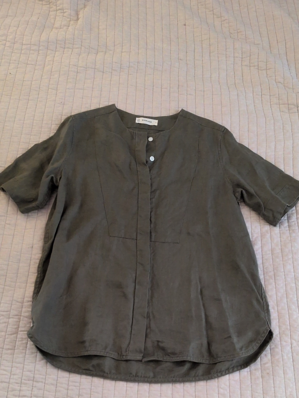 Everlane 100% Linen Short Sleeve Collarless Button Shirt